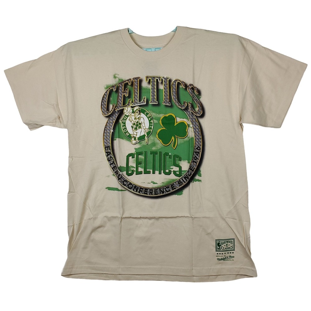 Boston Celtics Mitchell & Ness NBA 2XL XXL Shirt Diamond Logo Art Cream NWT
